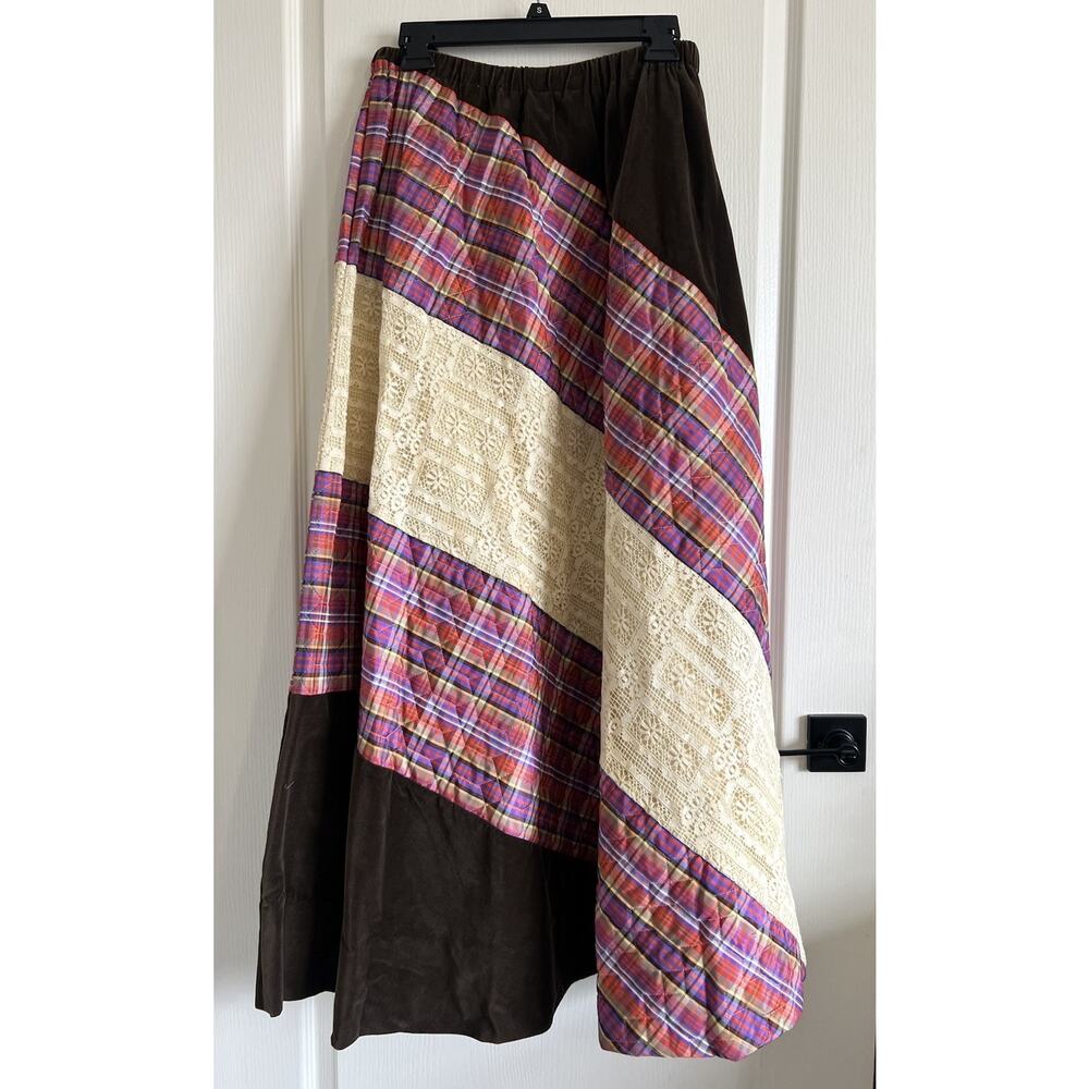 Vintage Chessa Davis Womens Maxi Skirt Velvet Lace Quilted Cottagecore Boho S/M - Picture 6 of 16